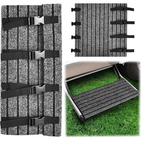 Tapis d'escalier pour camping-car - Antidérapant - Fermeture à boucle - Tapis réglable - Pour marches de camping - Rayures bleues et grises (1/5)