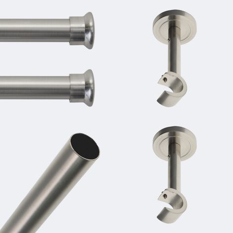 Kit de tringle à rideaux Nickel Mat 150cm Diam.20mm Embout Chapeau - Fixation Mur - Boulet (1/3)