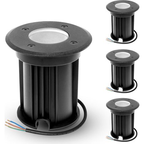 4x Spot Encastrable Exterieur au sol pour GU10 203V, IP67 Étanche Spot LED Encastrable Exterieur pour terrasse, jardin, trottoir, allée, pelouse, Rond, Argent (sans ampoule) (1/5)