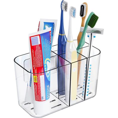 Porte-dentifrice et brosse à dents transparent pour salle de bain – Montage mural et sur plan de travail, organiseur de brosse à dents à 5 emplacements pour camping-car, ferme