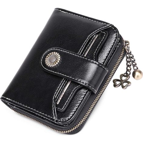 Petit portefeuille compact en cuir pour femme avec protection RFID (noir)