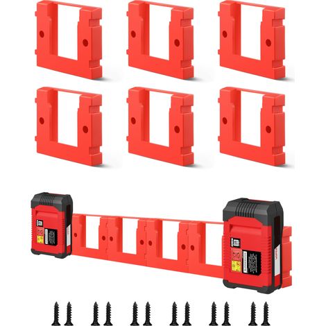 6pack Support 18V série de Batterie, 26 vis Support de Batterie Mural, Support de Batterie Mural, Chariot de Travail, étagère, boîte à Outils (Rouge) (1/5)