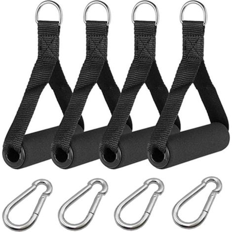 Lot de 4 poignées pour bandes de résistance, poignées de gym, poignées de résistance, poignées de fitness, avec 4 boutons à pression, pour fitness pour yoga, Pilates Fitness (1/5)