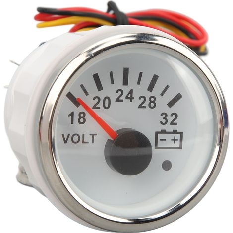 52-mm-Voltmeter 18–32 V, weißes Zifferblatt, silberne Lünette, universelles Spannungsmessgerät mit elektrischem Zeiger für Boote, Wohnmobile, DC 9–32 V (1/5)