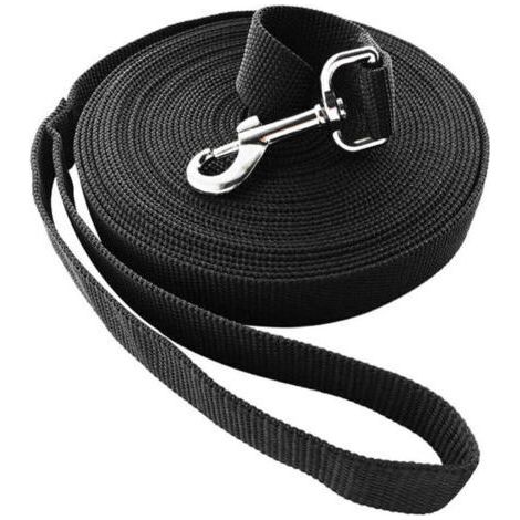 Laisse longue de dressage 10m noire en nylon résistant - Idéale pour promenade, jogging ou éducation canine - Utilisation mains libres adaptée à tous chiens - (1/4)