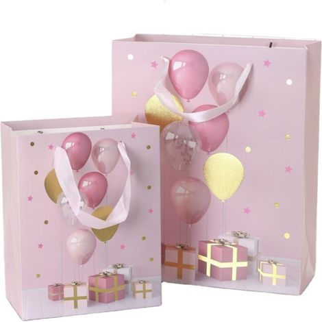 Gift Bags, [8 Pack] Assorted Color Small Size Gift Bag 7" x 4" x 9" Thick Paper Bag with Satin Ribbon for Wedding, Birthday Parties, Baby Showers, Bachelor Parties girl, easter, pink