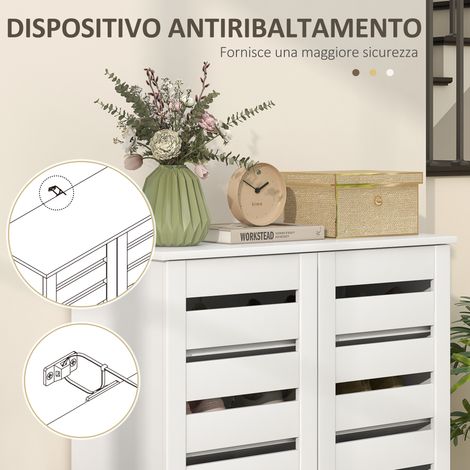 Étagère roulante blanche 5 niveaux, 4 tablettes ajustables, portes à claire-voie, bois blanc, 76x33x98 cm, rangement salle de bain. (1/5)