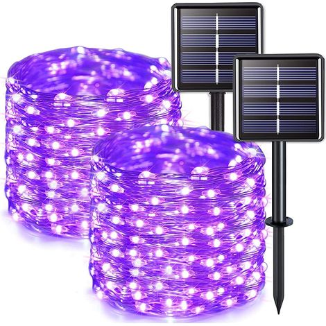 Guirlande lumineuse solaire d'Halloween, lot de 2, 12 mètres, 100 LED, violet, décorations lumineuses solaires