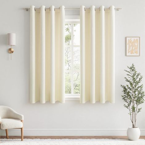 Rideau Occultant Thermique Isolant Anti Froid et Chaleur 140x160 cm Blanc Crème, Rideaux Opaque Court pour Salon Moderne Chambre Fenetre, 2 Panneaux de Rideaux Intérieurs à Oeillets (1/5)