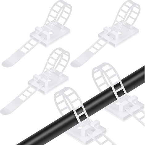 Blanc Lot de 50 Serre Câbles et Serre Câbles avec Support Auto Adhésif, Serre Câbles Réglables en Nylon avec Option Vis, Gestion des Câbles pour la Ma (1/5)
