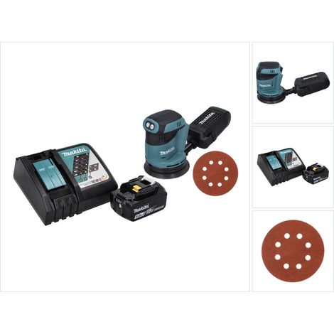 Makita DBO 180 RT1 Akku Exzenterschleifer 18 V 125 mm + 1x Akku 5,0 Ah + Ladegerät + 50x Schleifpapier K 320