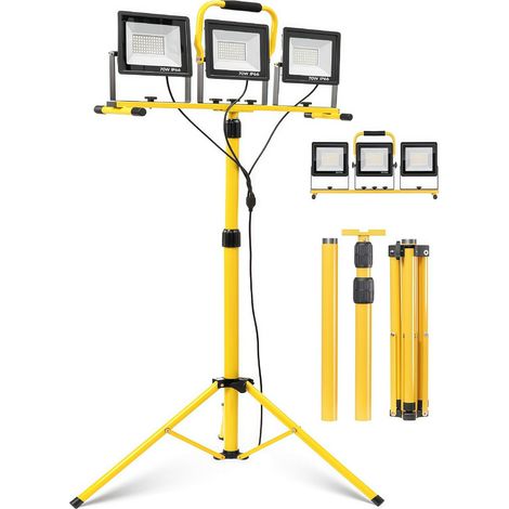 210W Projecteur LED Chantier avec Trépied, 20000LM, 3 Têtes Orientables Câble 5m, IP66 Étanche, Lampe de Travail Pliable pour Extérieur, Chantier, Réparation Auto (1/5)