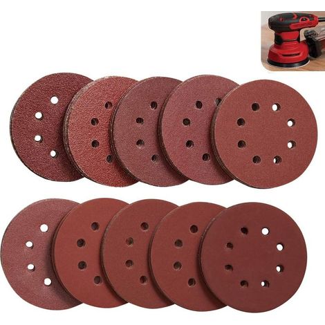 Paquete de 100 discos de lijado de 125 mm, papel abrasivo con respaldo de nailon para lijadoras orbitales aleatorias, discos abrasivos de 40/60/80/100/120/180/240/320/400/800 (10 de cada tamaño) (1/5)