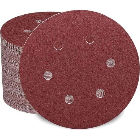 Lot de 50 disques abrasifs de pour ponceuse excentrique grain 80, papier abrasif de 150 mm, 6 trous, bandes abrasives Velcro pour bois, panneaux de particules, métal (1/4)