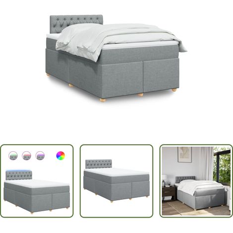 vidaXL Surmatelas - Sommier à lattes de lit et matelas gris clair 120x190 cm tissu (1/5)