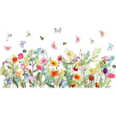 1 Sticker mural, fleurs papillons PVC, décoration amovible imperméable, chambre salon (1/5)