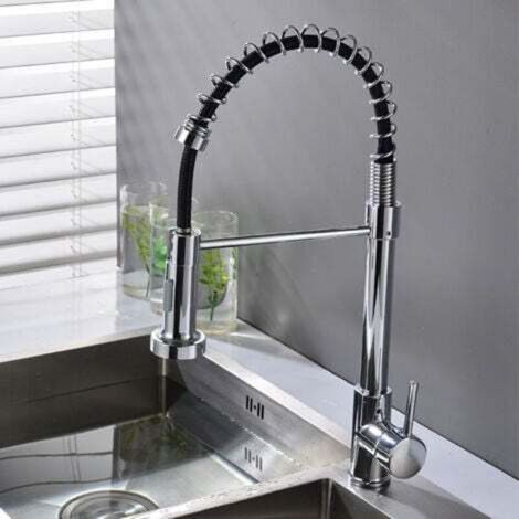 Kitchen faucet with helical spring, 360° swivel kitchen faucet, pull-out spray head, high pressure, galvanic
