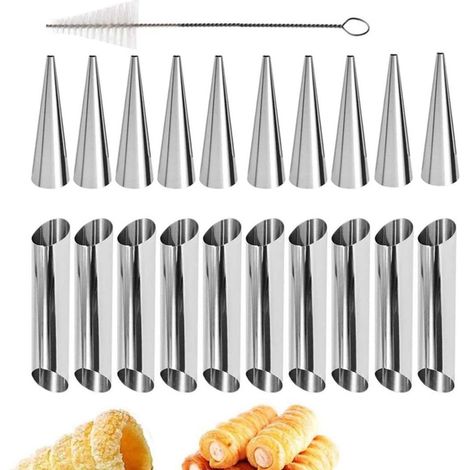 Moule à Cannoli - Tube à Croissant En Acier Inoxydable - Pour Pate Feuilletée Et Gaufres - Set De 21 Pièces (1/5)
