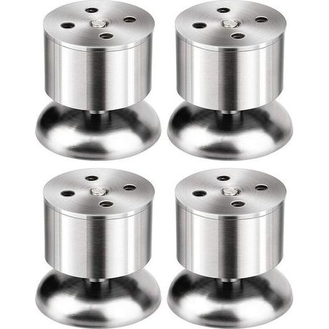 Lot de 4 Pieds - 6cm de Meuble Réglable Pieds de Table en Acier Inoxydable avec Tapis en Caoutchouc et Vis (1/4)