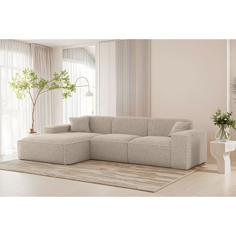 Ecksofa Designersofa CELES PREMIUM in Stoff Sven Cappuccino Ottomane Links