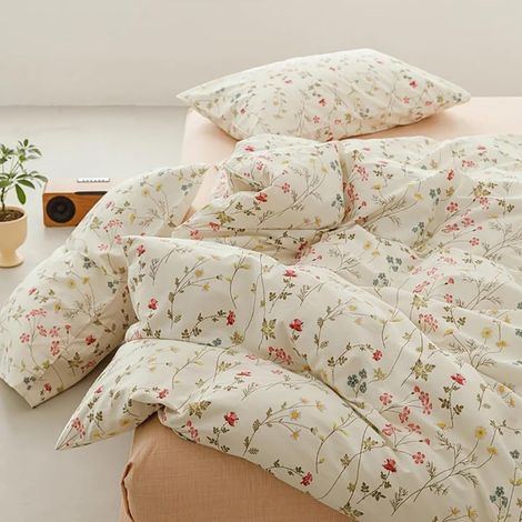 Parure de lit en coton 135x200 Rose Motif de petites fleurs Multicolore Fleurs Motif floral Housse de couette Set Botanique Prairie Drap-housse (1/5)