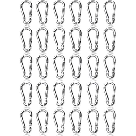 Confezione da 30 mini moschettoni (40 mm) – Moschettone a sgancio rapido leggero, fino a 50 kg, per zaini, campeggio e attività all'aperto. (1/4)