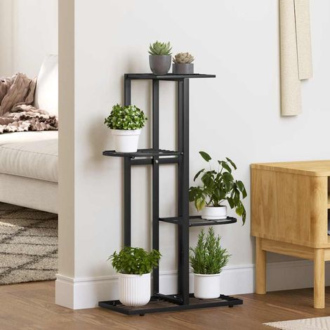 Blumenständer 4-Etagen 43x22x76 cm Schwarz Metall