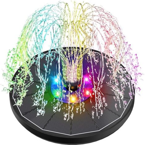 Fontaine Solaire LED Colorées, 3.5W Extérieur Flottante Pompe Bassin Solaire, 2200mAh Batterie, 2025 Fontaine Solaire Verre avec 6 Buses pour Bain d'oiseaux Aquarium Jardin (1/5)