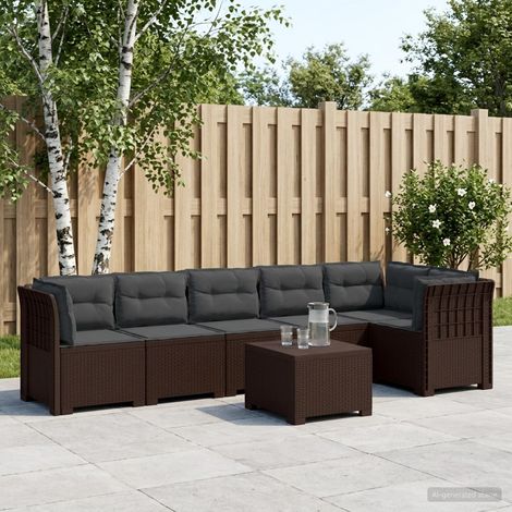 Canapé de Jardin Modulaire 6 Places avec Table et Coussins Aspect Rotin PP Marron, 74.29kg - PANGIVO (1/5)