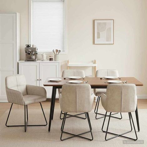 Lot de 6 chaises de salle à manger en velours crème avec accoudoirs, 59 x 56,5 x 86 cm - PANGIVO (1/5)