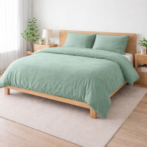 Parure de lit 240 x 220 cm Sienna Sauge + 2 taies 63x63 cm – Double face gaze de coton & coton 57 fils