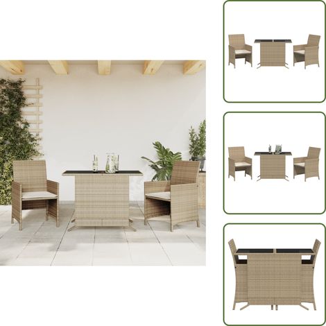Ratán sintético - vidaXL Sillas y mesita de jardín 3 piezas ratán sintético cojín beige - Muebles de exterior