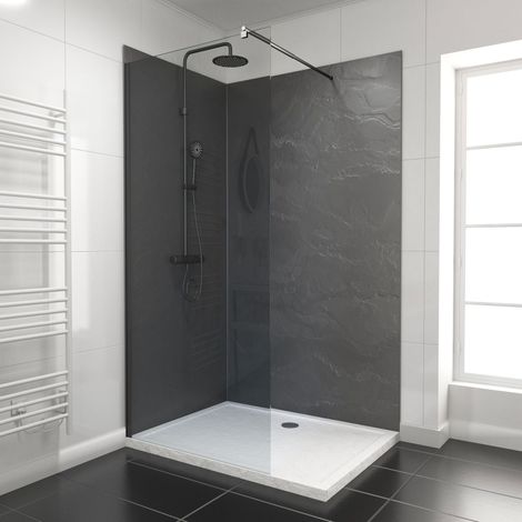 pack de 2 panneaux muraux pierre ardoise 90+120x210 cm avec profilés noir mat - stone'it (1/4)
