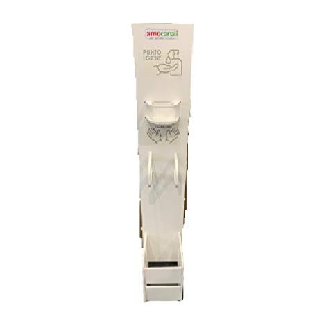 Kit Punto Igienizzazione Mani PVC, Base 300x400 mm, H 1.500 mm, Supporto Gel Disinfettante foro Ø 90 mm + Supporto Guanti + Cestino Rifiuti