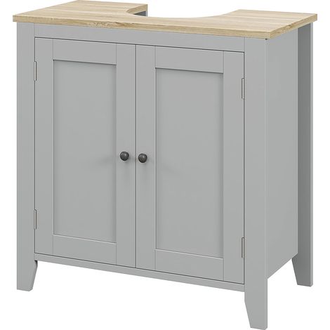 Meuble sous évier, placard bas à 2 portes et étagère réglable, style moderne, 60 x 30 x 60 cm, gris (1/5)
