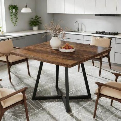 Tavolo da cucina quadrato vintage 80 cm in MDF e metallo nero, stile industriale REDOM (1/5)