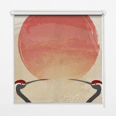 Innenrollo Fensterrollo - Rollo ohne Bohren - Sichtschutzrollo - Lichtdurchlässiges Rollo - Rechteckiges - Rollo - (70 cm x 140 cm) - Kraniche bei Sonnenuntergang (1/5)