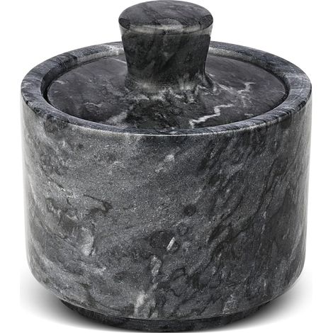 Salière en Marbre avec Couvercle, Récipient Multifonction pour Sel, Poivre, Épices en Poudre, Boîte en Marbre pour Bijoux, Montres et Accessoires (Noir) (1/5)