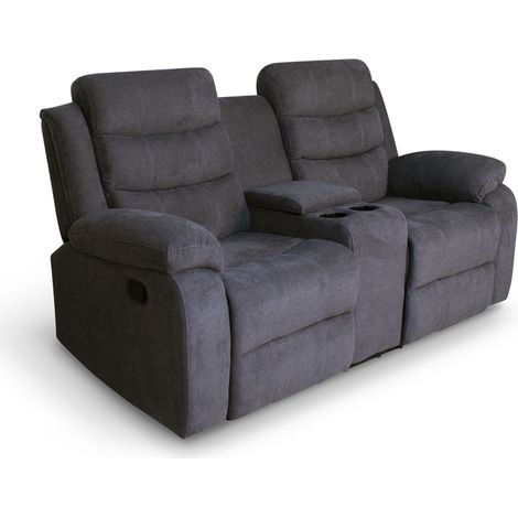 Boston 2 Seater Manual Recliner Sofa w Drinks Console (Grey) (1/5)
