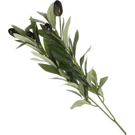 Branche D'olivier Artificielle Réaliste Plante Décorative en Plastique Vert sans Arrosage avec 4 Fourches et 1 Olive pour Salles à Manger et Fêtes