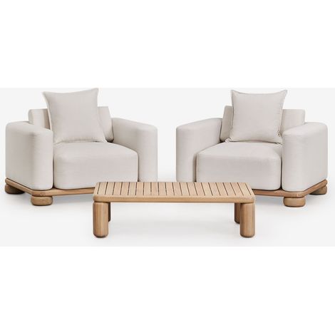 Set da giardino con 2 poltrone e tavolino in legno di acacia 125x80 cm Ioanis SKLUM             (1/5)