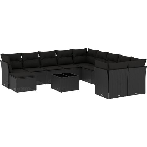 Maison Exclusive - Set Divani da Giardino 12 pz con Cuscini Nero in Polyrattan (1/3)