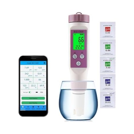 Testeur de Sol Testeur de pH Bluetooth 7 en 1/5 en 1, Intelligent, pH, EC, TDS, ORP, sel, SG, température, qualité de l'eau, Aquariums, hydroponie, salinité(7 in 1 PH Meter) (1/5)