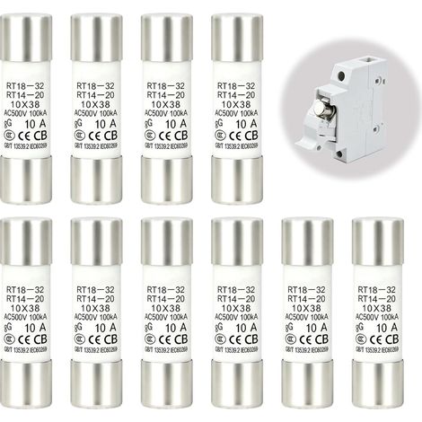 10 Pcs 10A 500V Fusible à tube céramique 10x38mm, Peut Protéger le Circuit Fusibles Cylindriques, pour Appareils Électroménagers, Systèmes Automobiles, Équipement Industriel (1/5)