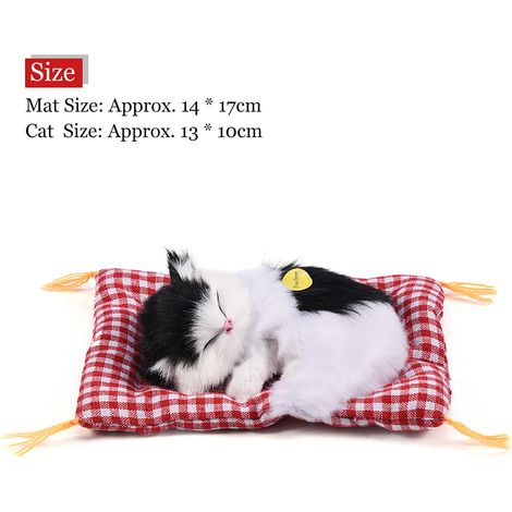 Chat en peluche endormi avec son, jouet en peluche, décoration pour la maison (noir et blanc) (1/5)