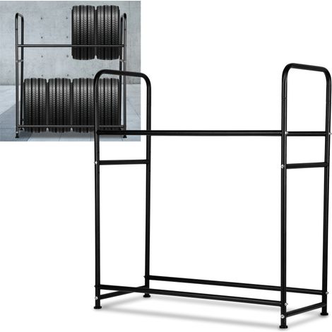 SWANEW Scaffale Portagomme Supporto per Pneumatici con Struttura in Scciaio a due Strati per 8 Pneumatici 107 × 46 × 117cm 150kg (1/5)