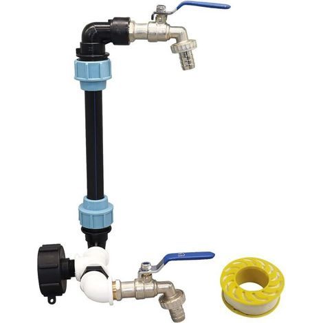 Robinet IBC Col de Cygne de Cuve, Kit Raccordement Cuve Eau de Pluie IBC S60×6, Double Robinet 3/4, pour Raccord de Cuve IBC et de Reservoir Eau de Pluie (IBC S606) (1/4)