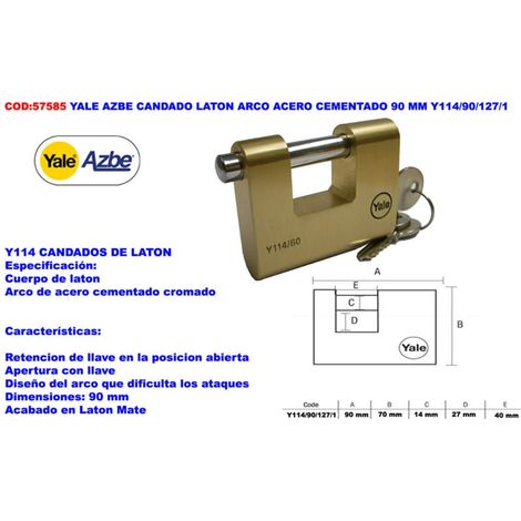 Cadenas Yale Azbe en laiton avec anse en acier cimenté 90 mm Y114/90/127/1