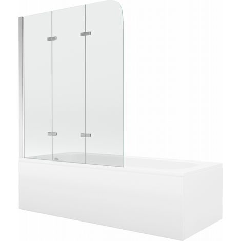 Mexen Vega rechteckige Wanne 180 x 80 cm mit Verkleidung und 3-flg. Schirm 120 cm, transparent, chrom - 550118080X9012030100
