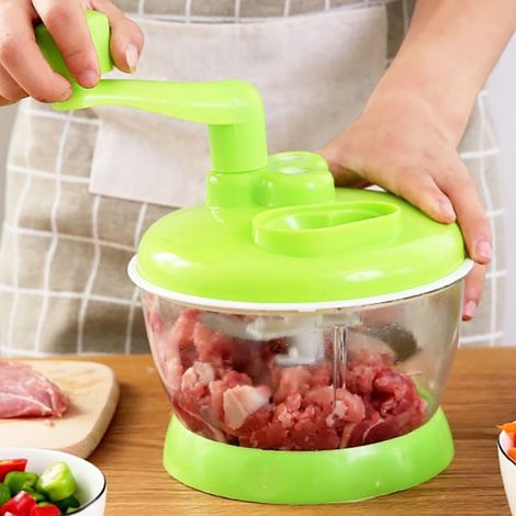Coupe-légumes/râpe vert, tout nouveau et fonctionnel, hachoir à viande manuel de cuisine, hachoir à légumes domestique pour la préparation de farces aux légumes et de farces à raviolis. (1/5)
